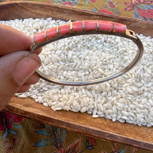 Sterling Silver & Coral bangle bracelet - Picture 3 of 5
